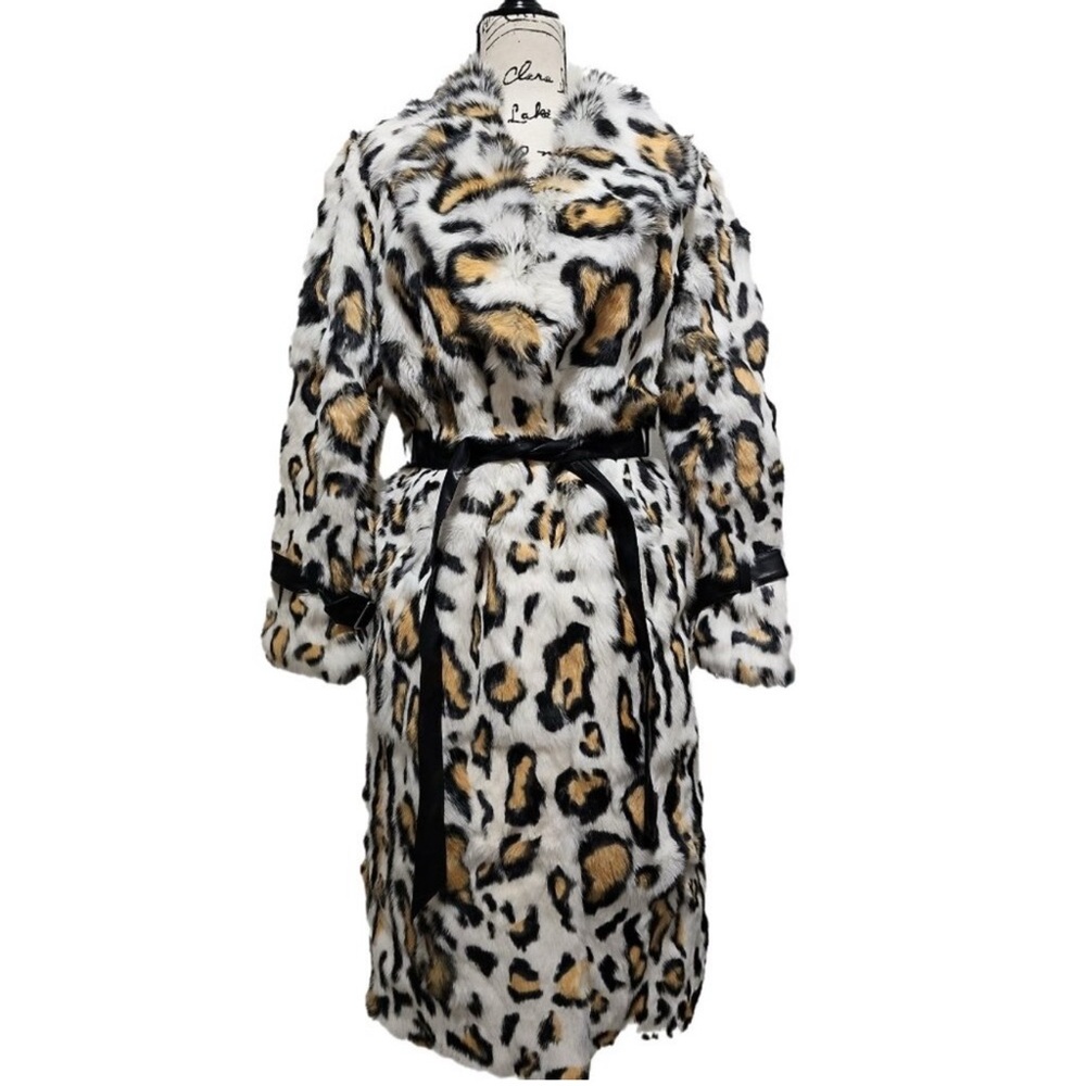 Leopard Print rabbit Fur Coat with Belt